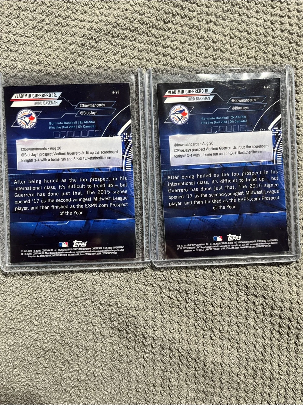 Lot (2) 2018 Bowman Chrome Vladimir Guerrero Jr. Trending Refractor # - VG